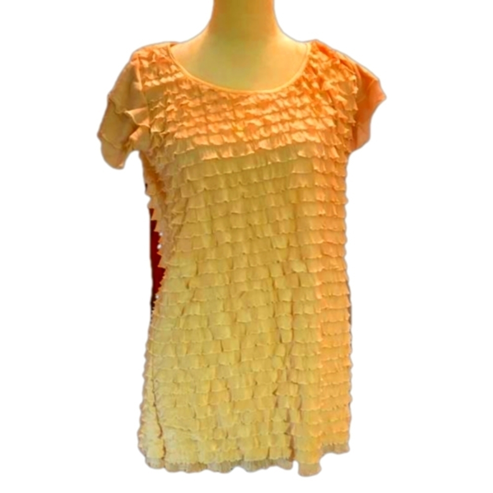 Cocomo Women’s XL Soft Tiered Ruffle Blouse - Pale Peach Stretch Fabric